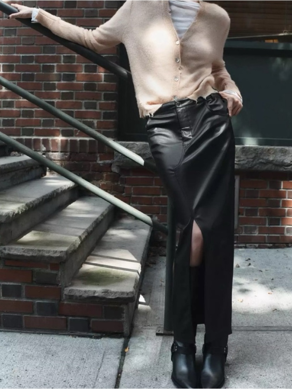 Zara Faux Black Leather Split Maxi Skirt - Women